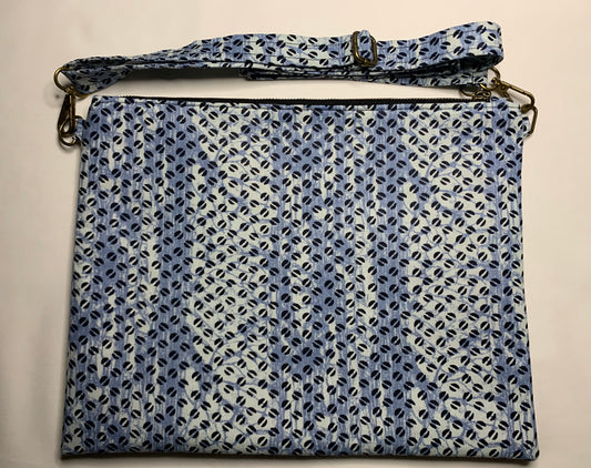 Light Blue/Cowrie Shell Print Adjustable Strap Crossbody/Shoulder Handbag