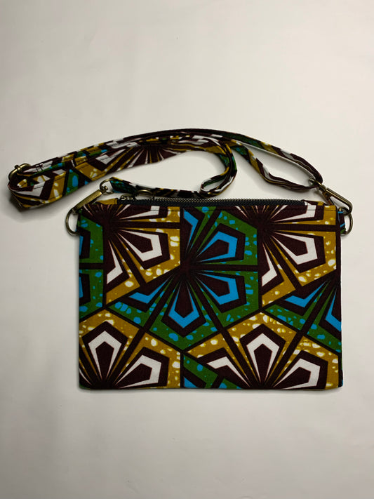 Small Turquoise/Brown/Mustard Adjustable Strap Crossbody Handbag