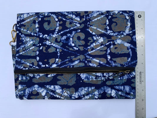 Navy Blue/White Batik Fold Over Clutch