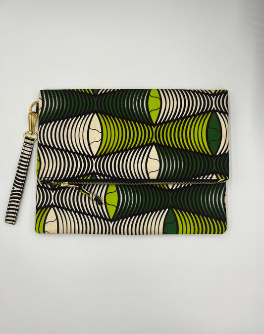 Green and Gold Ankara Fold Over Clutch