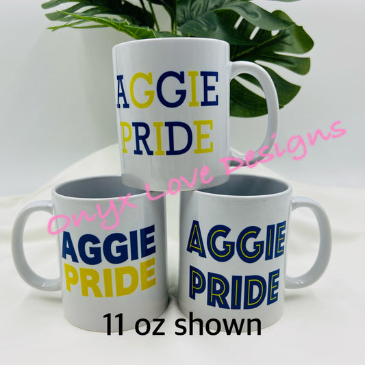 11 oz and 15 oz AGGIE PRIDE Porcelain Mug (optional personalizable line or mascot name)