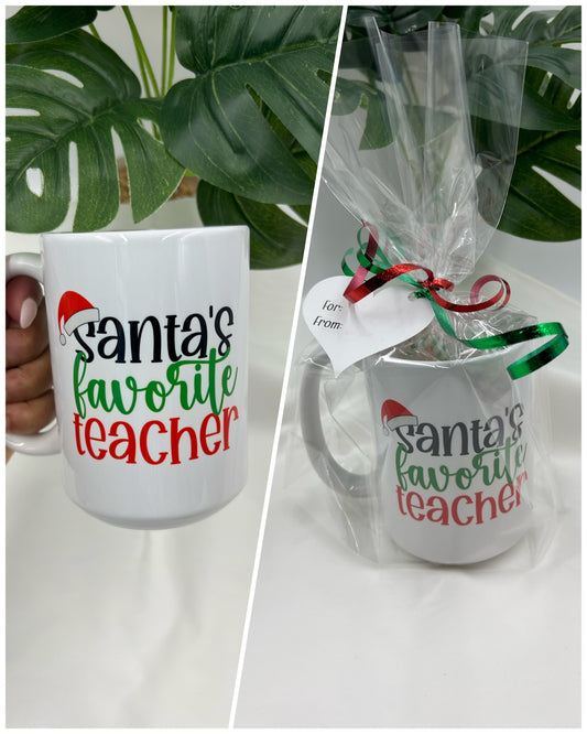 15 oz., Santa's Favorite Teacher Porcelain Mug