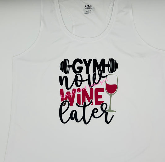 White Racer Back Athletic Tank Top - Gym Now Wine Later