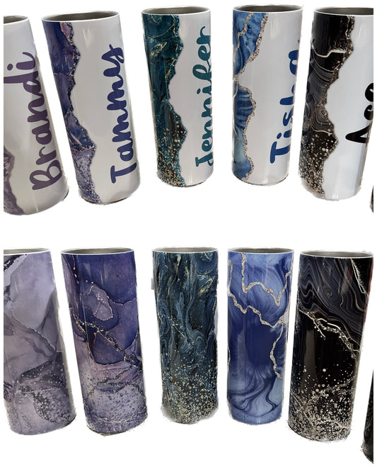 Personalized 20 oz Marble Design Skinny Tumbler w/ Your Name