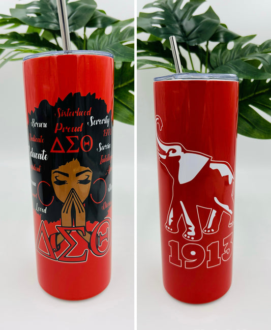 20 oz Skinny Tumbler - Delta Sigma Theta Afro Woman and Elephant