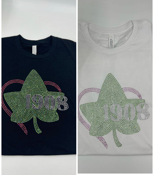 AKA 1908 Ivy and Heart Rhinestones Afro Woman Short Sleeve Tee