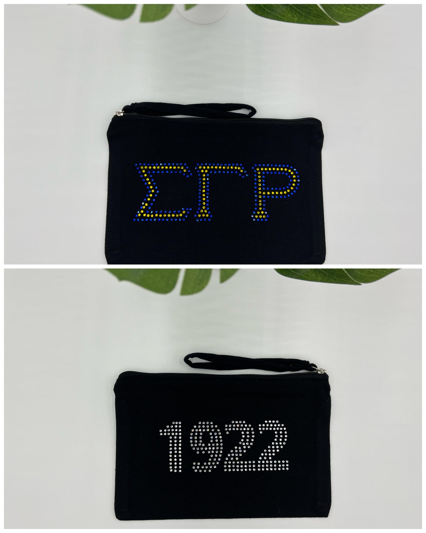 Two-color Greek Letter Rhinestone Wristlet Zipper Pouch/Cosmetic Bag - Any Organization!