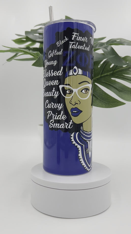 20 oz Skinny Tumbler - Zeta Phi Beta Afro Woman and 1920