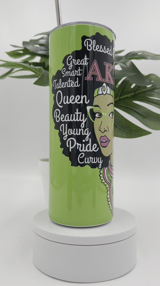 20 oz Skinny Tumbler - Alpha Kappa Alpha Afro Woman and 1908