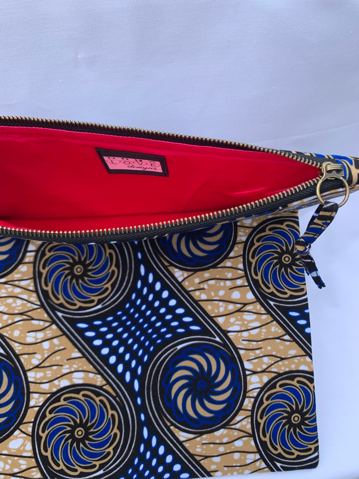 Blue/Gold/White Ankara Fold Over Clutch