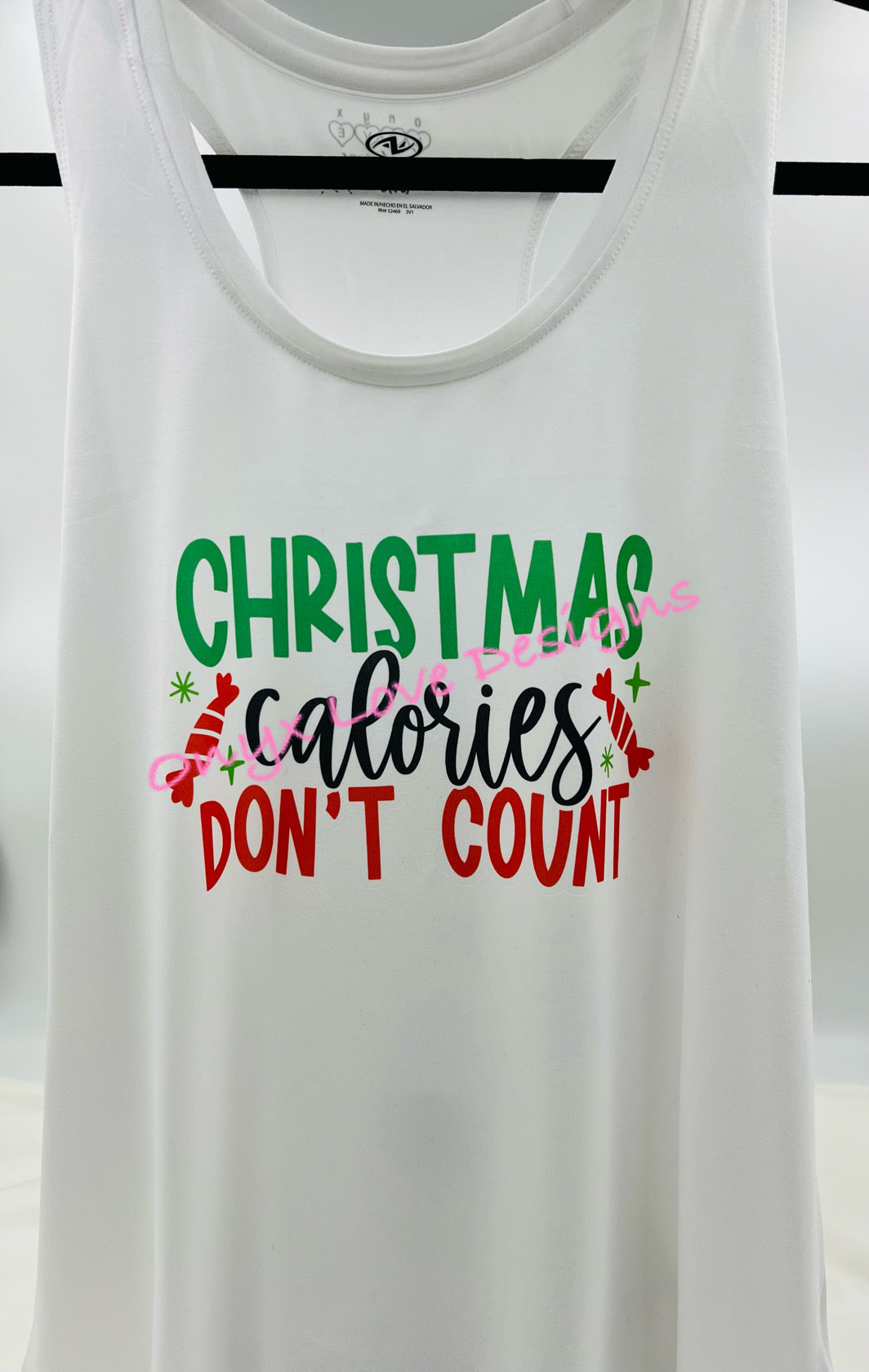 White Racer Back Athletic Tank Top - Christmas Calories Don't Count