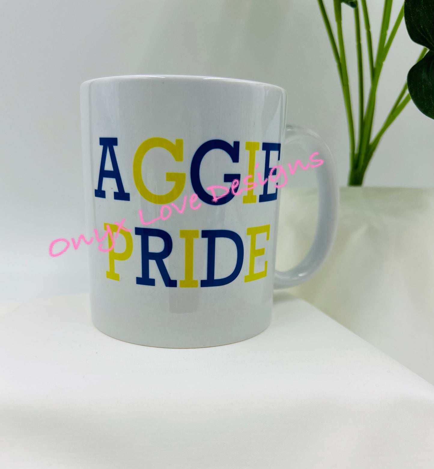 11 oz and 15 oz AGGIE PRIDE Porcelain Mug (optional personalizable line or mascot name)