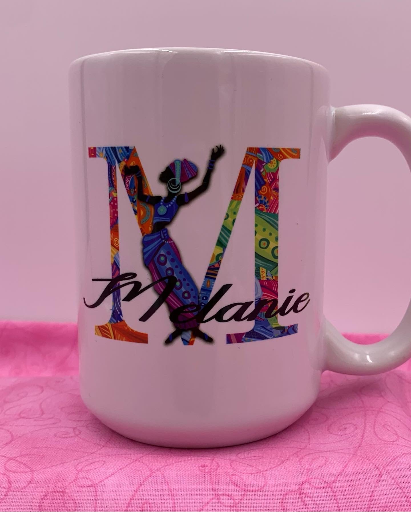 15 oz., Monogrammed (African Woman) Porcelain Mug