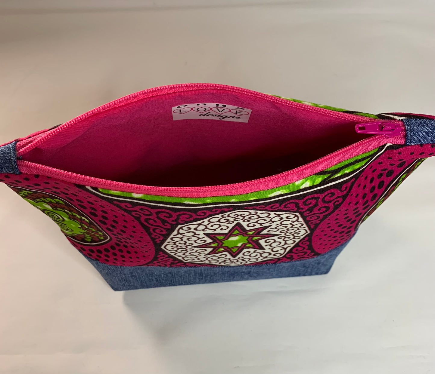 Ankara/Denim Cosmetic Bag