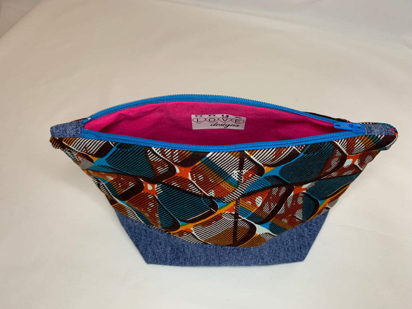 Ankara/Denim Cosmetic Bag