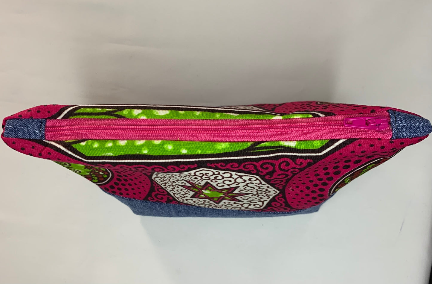 Ankara/Denim Cosmetic Bag