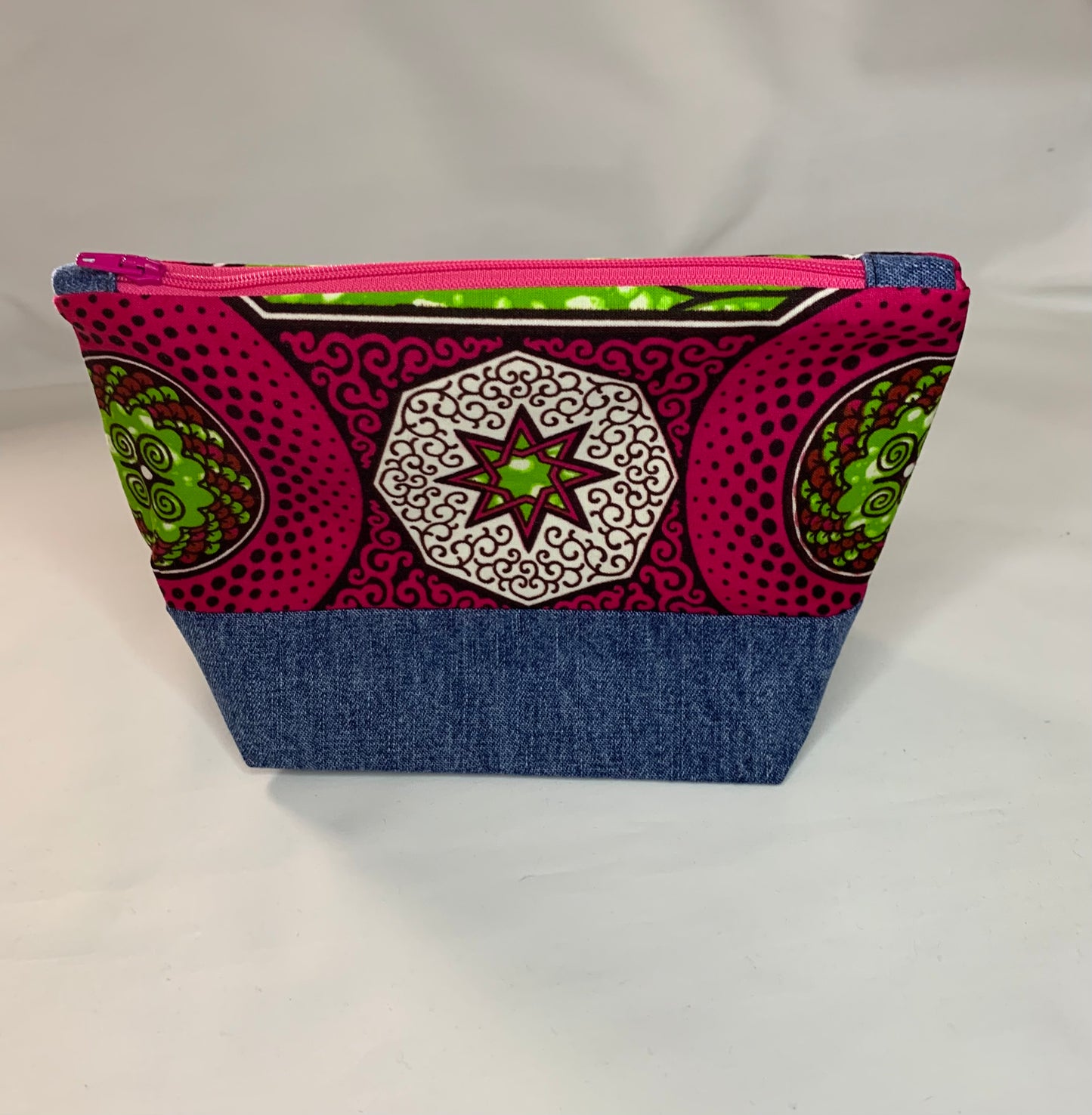 Ankara/Denim Cosmetic Bag