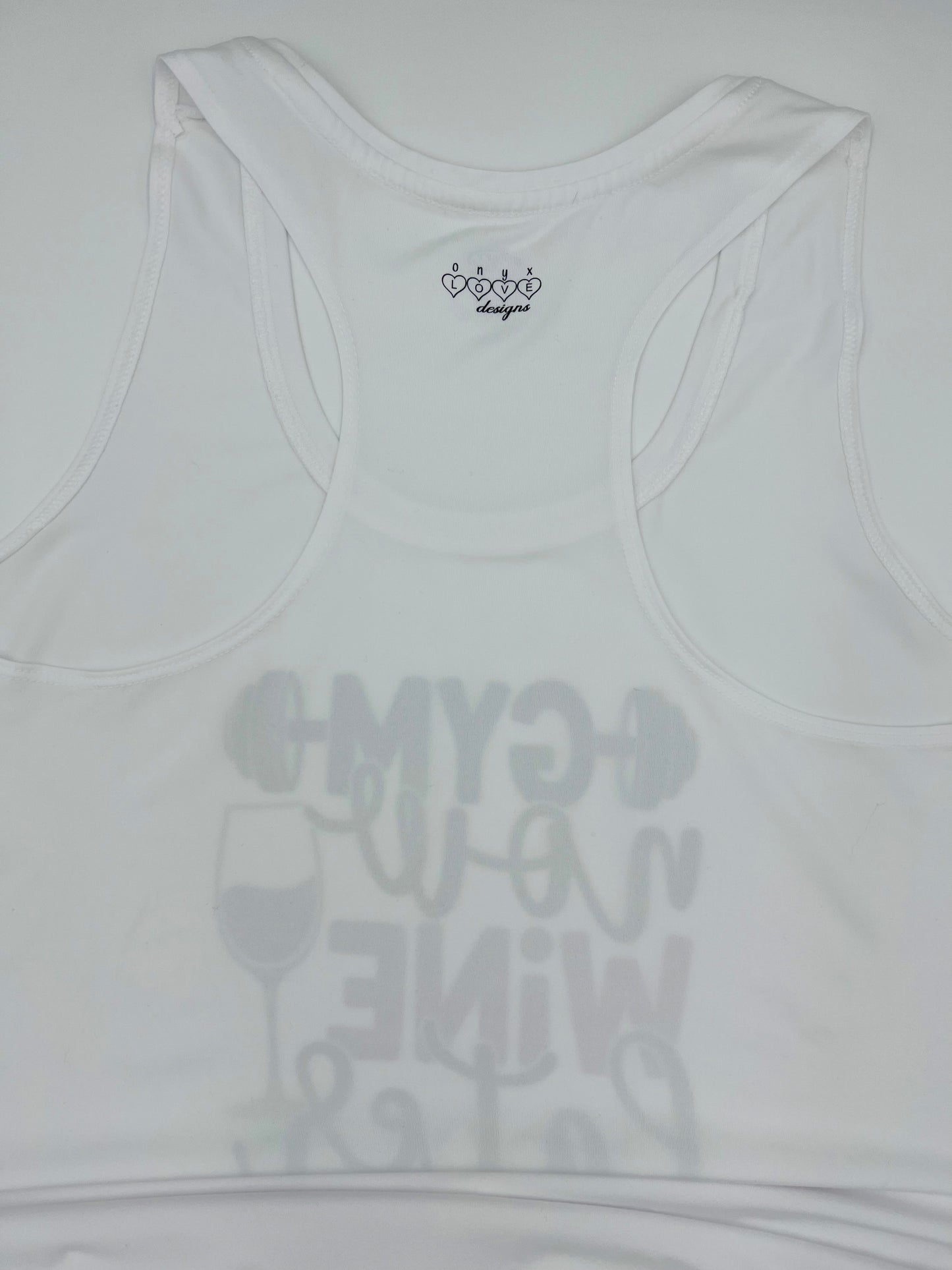 White Racer Back Athletic Tank Top - Gym Now Wine Later