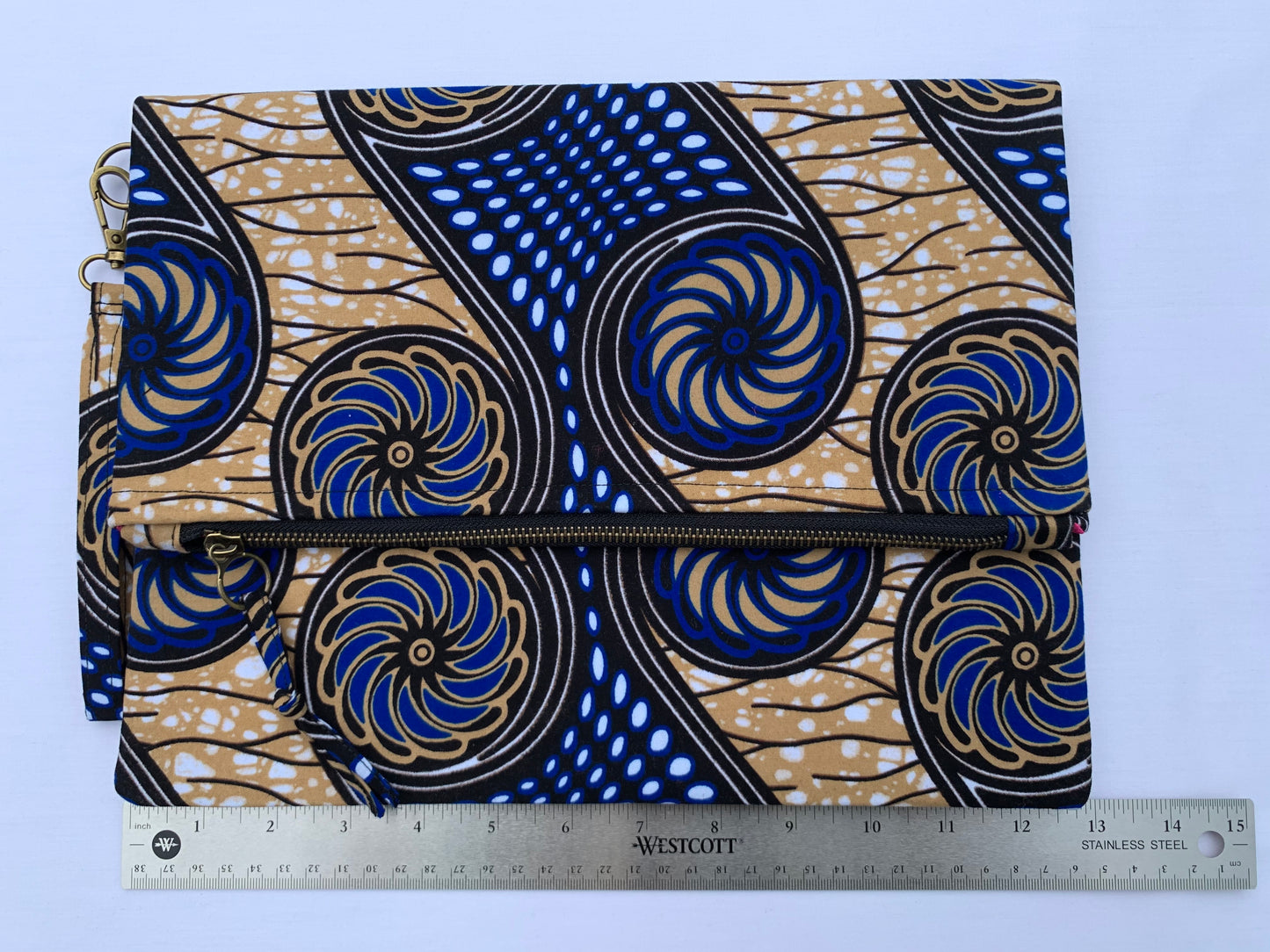 Blue/Gold/White Ankara Fold Over Clutch