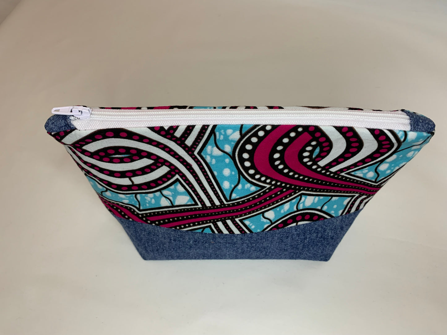 Ankara/Denim Cosmetic Bag