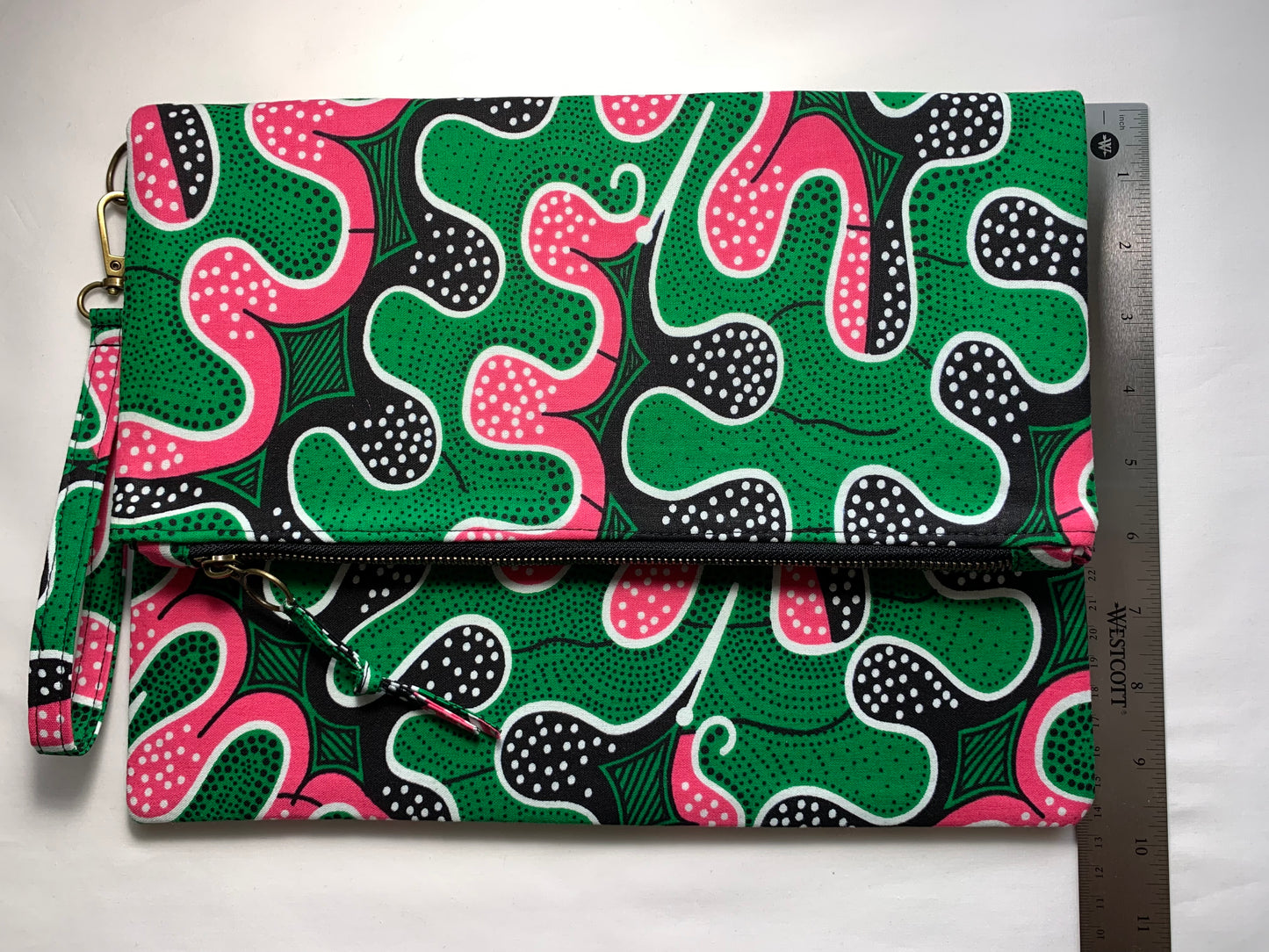 Pink/Green/Black Ankara Fold Over Clutch