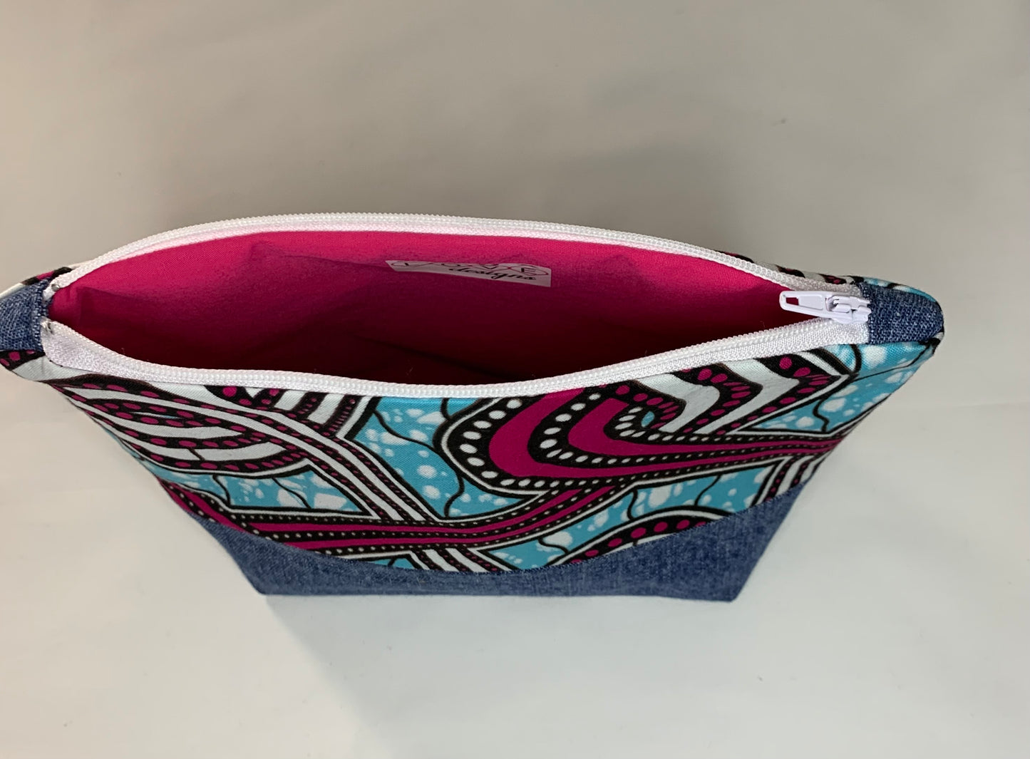 Ankara/Denim Cosmetic Bag