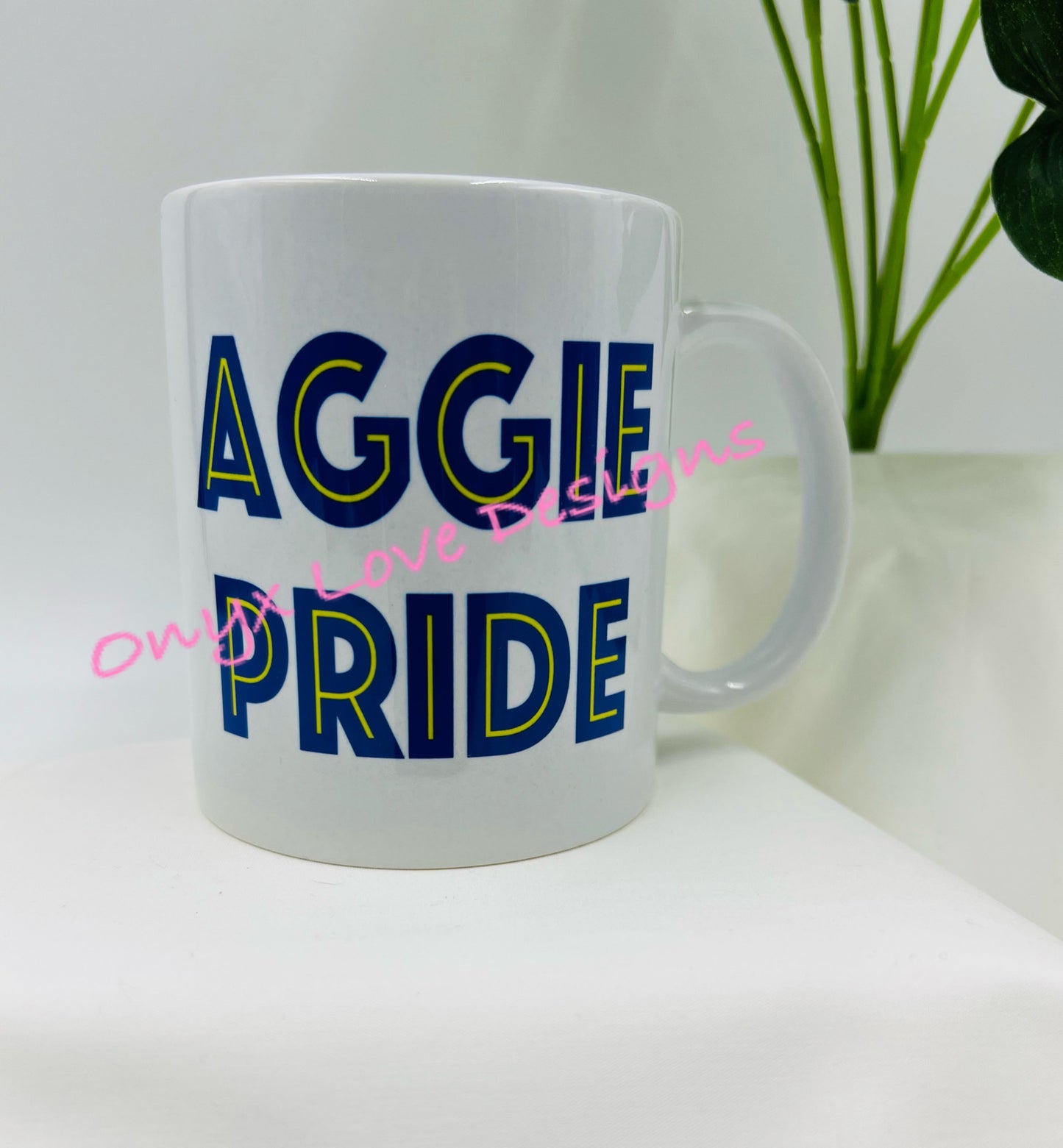 11 oz and 15 oz AGGIE PRIDE Porcelain Mug (optional personalizable line or mascot name)