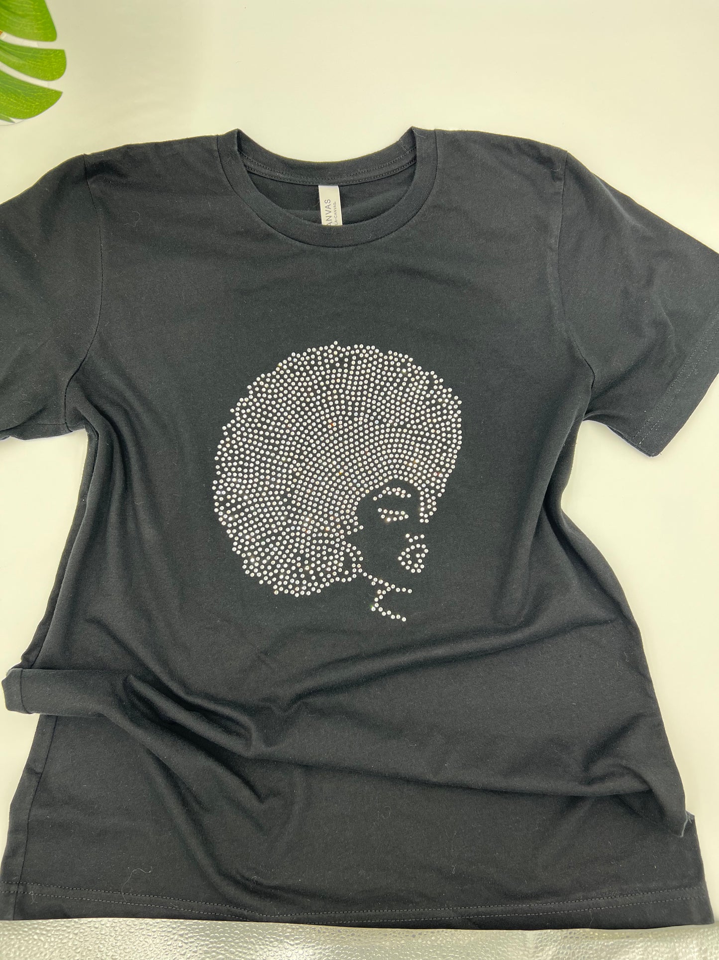 Rhinestones Afro Woman Short Sleeve Tee