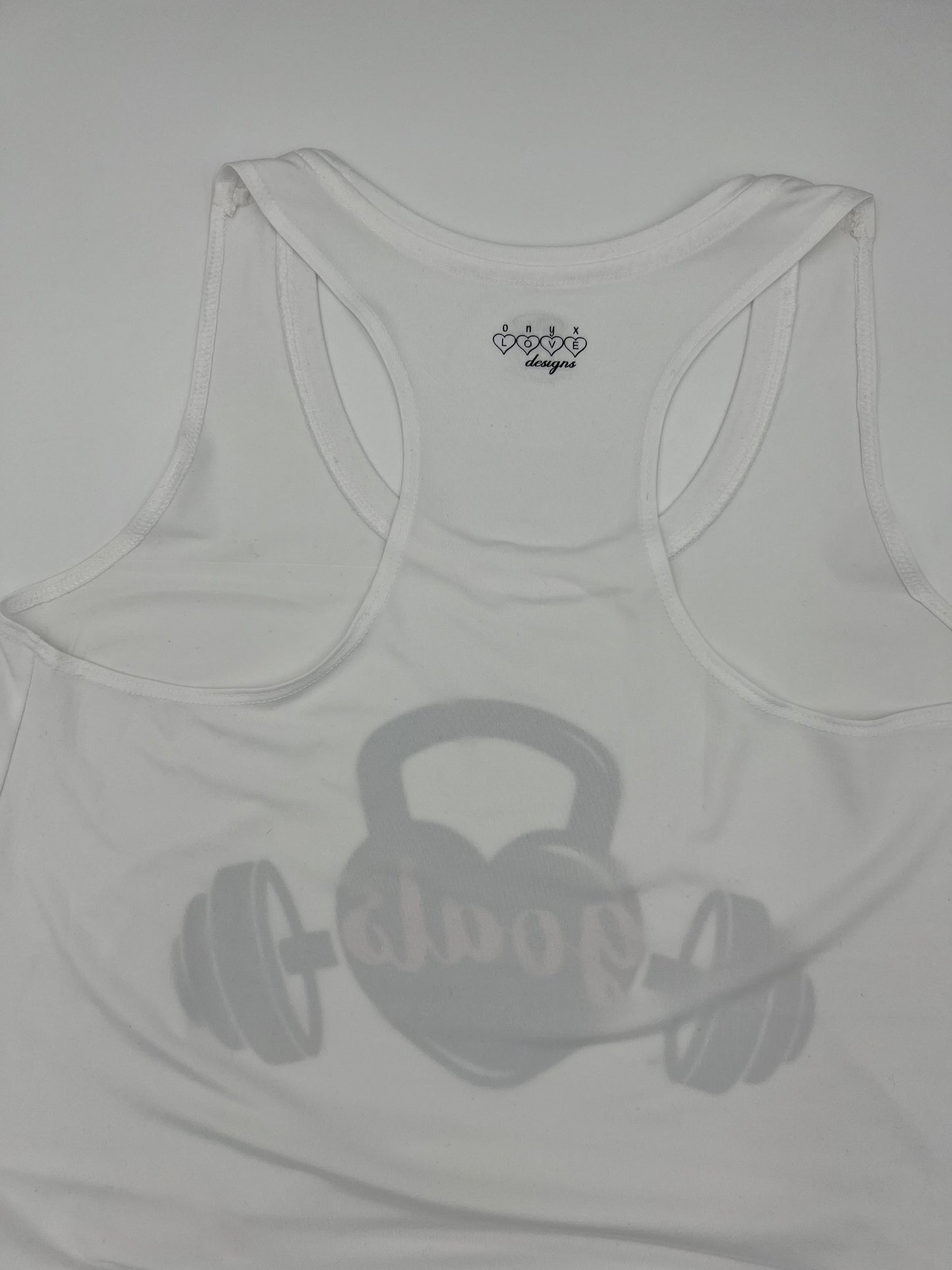 White Racer Back Athletic Tank Top -Goals Kettlebell/Barbell