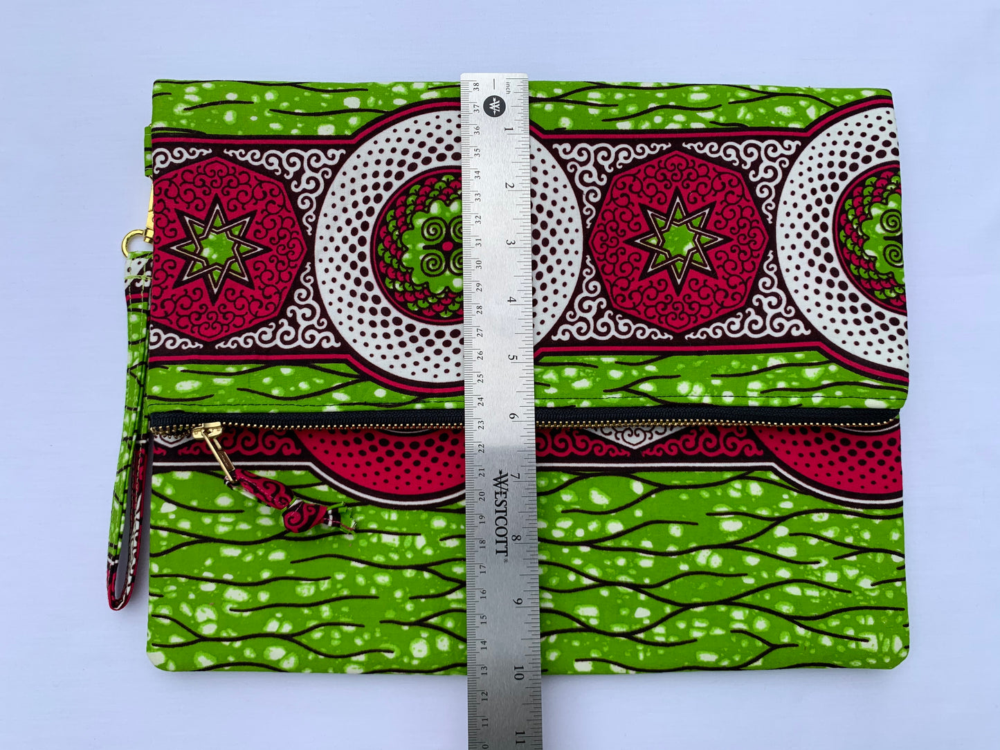 Fucshia/Lime Green Ankara Fold Over Clutch