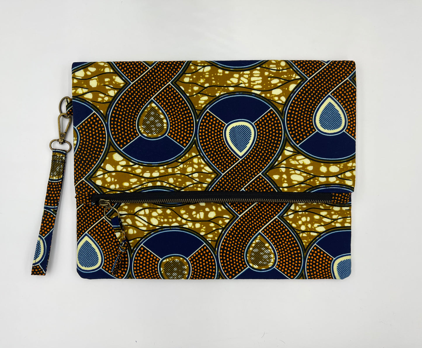 Antique Gold/Blue/Orange Figure 8 Ankara Fold Over Clutch