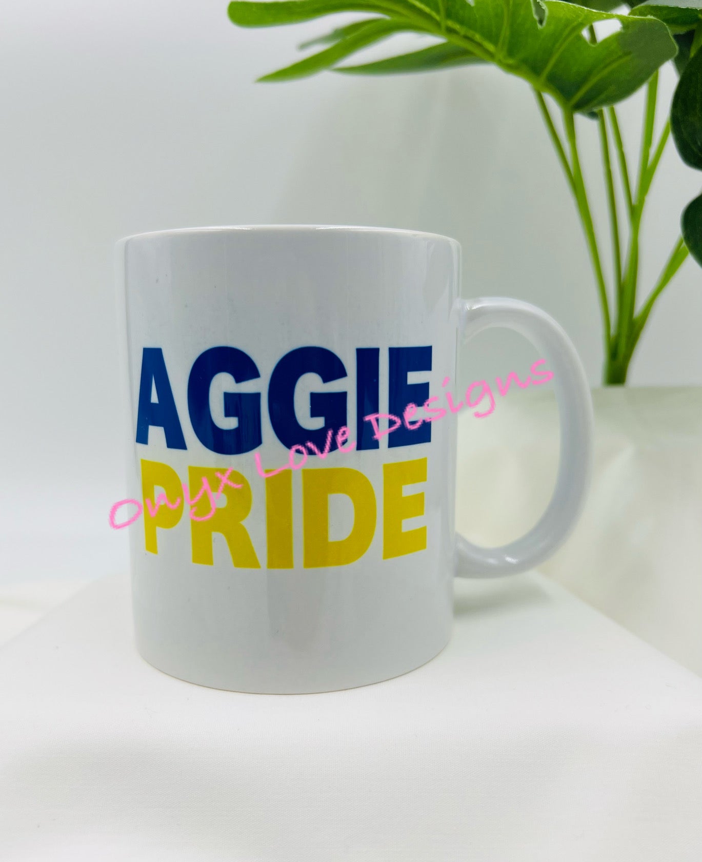 11 oz and 15 oz AGGIE PRIDE Porcelain Mug (optional personalizable line or mascot name)