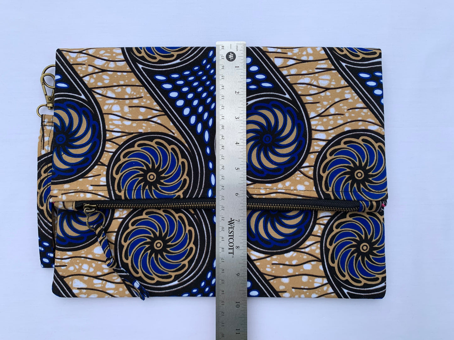 Blue/Gold/White Ankara Fold Over Clutch