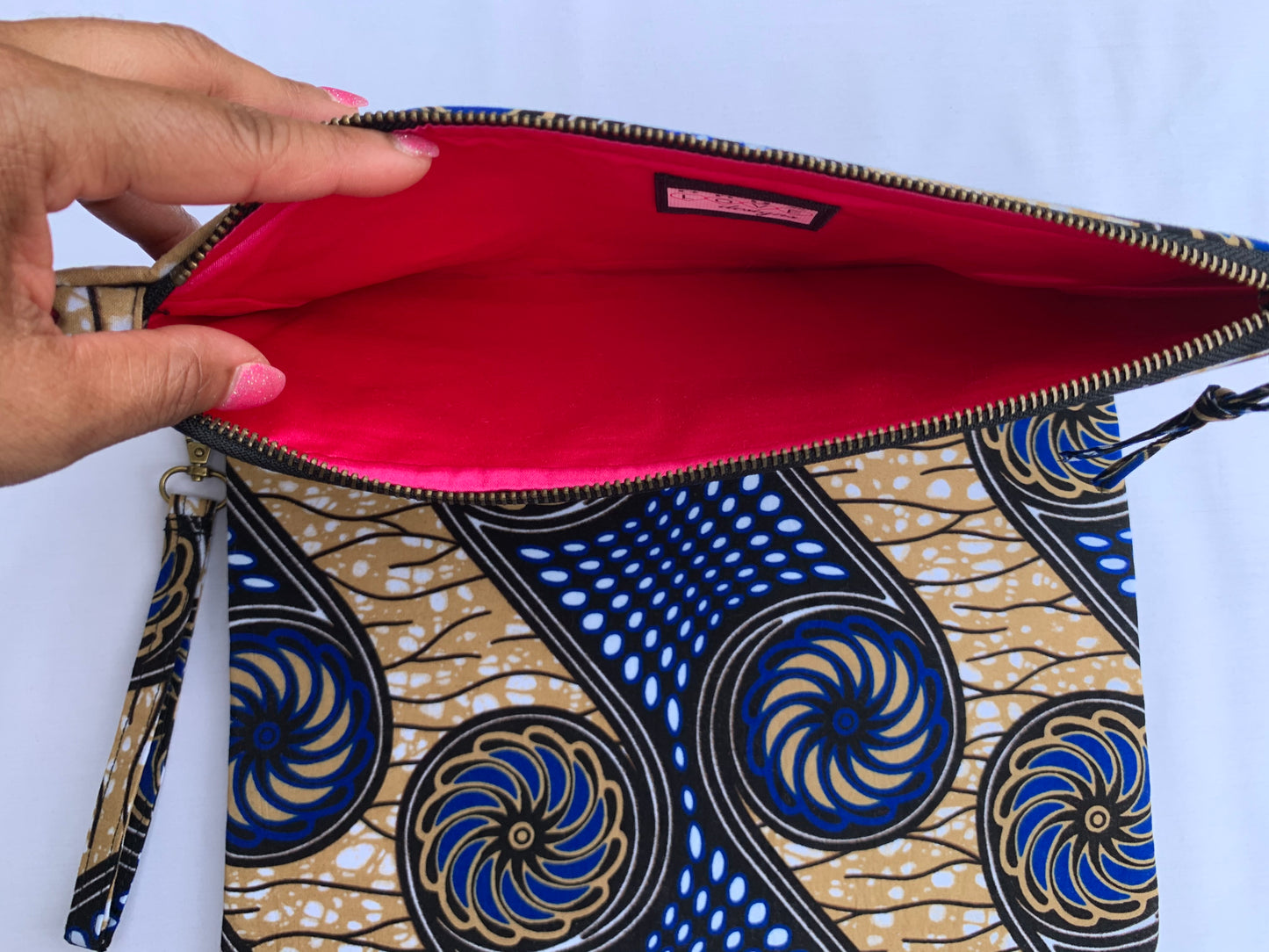 Blue/Gold/White Ankara Fold Over Clutch