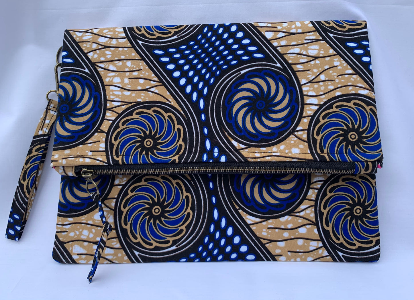 Blue/Gold/White Ankara Fold Over Clutch