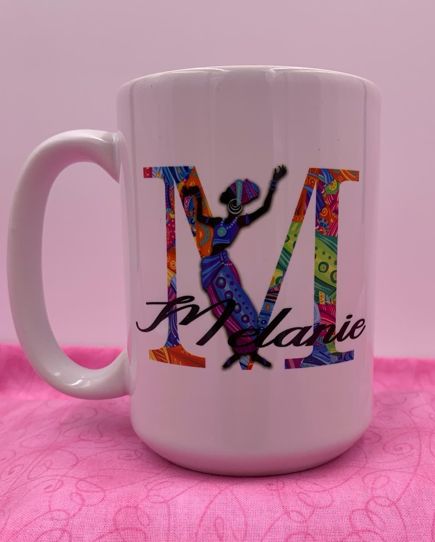 15 oz., Monogrammed (African Woman) Porcelain Mug