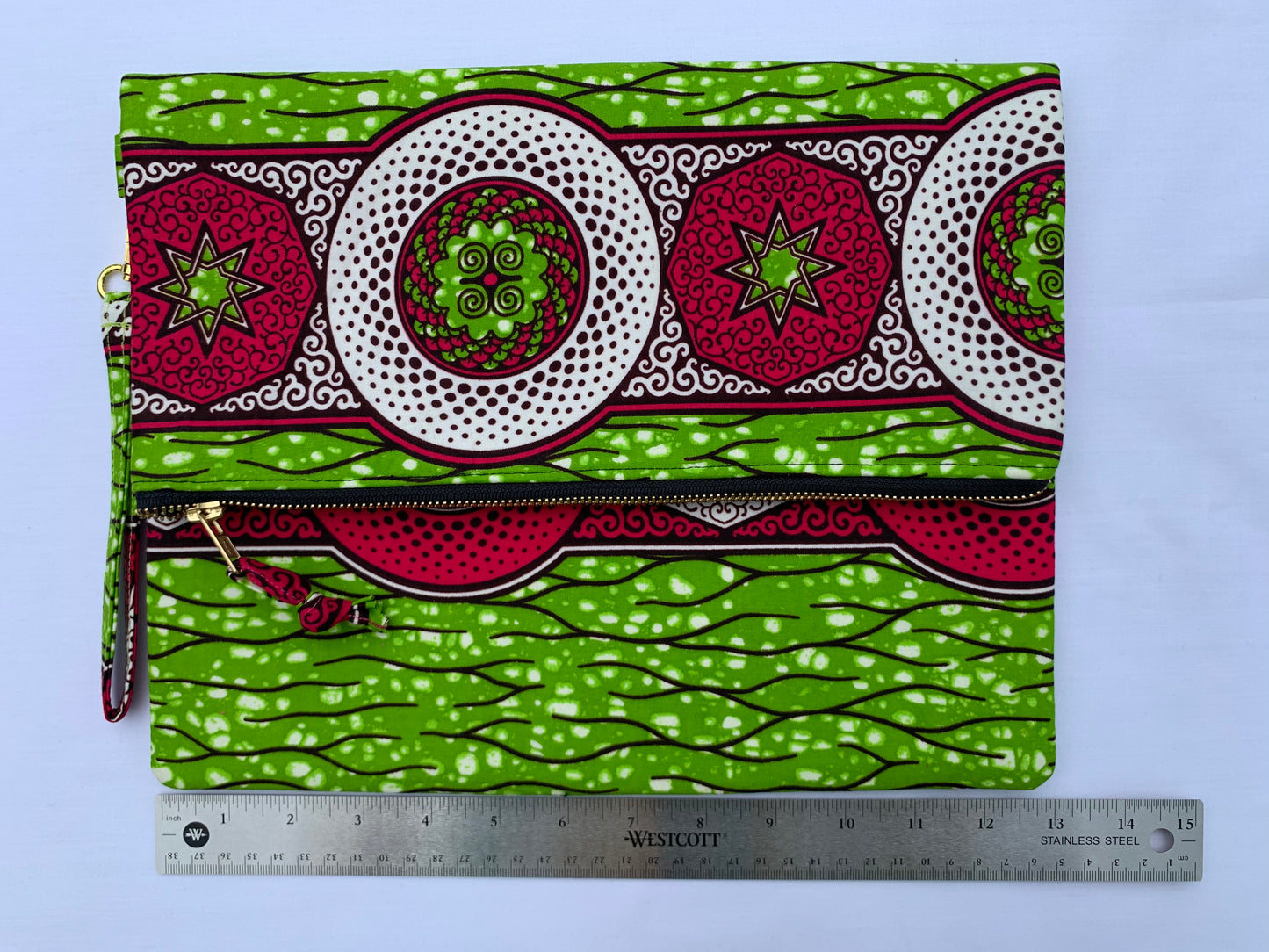 Fucshia/Lime Green Ankara Fold Over Clutch