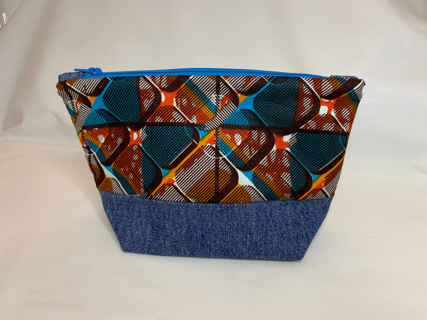 Ankara/Denim Cosmetic Bag