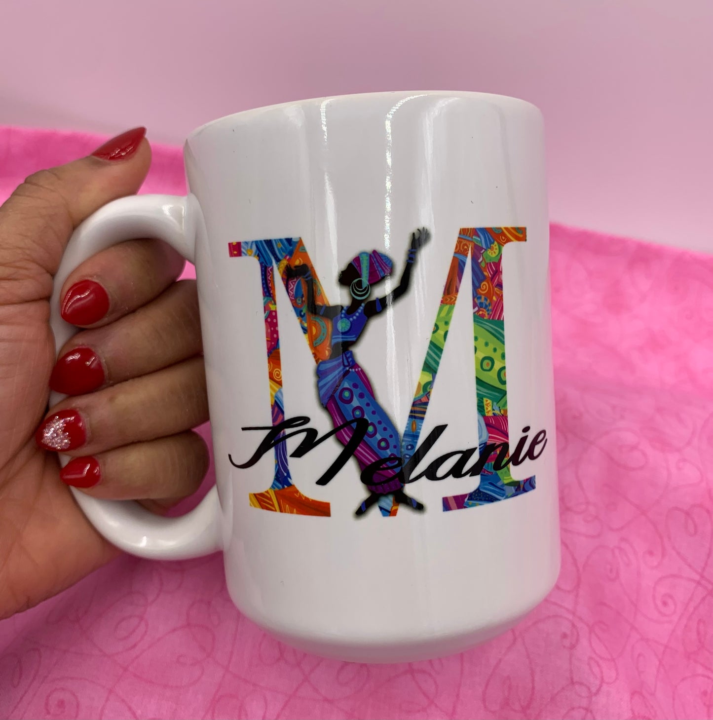 15 oz., Monogrammed (African Woman) Porcelain Mug