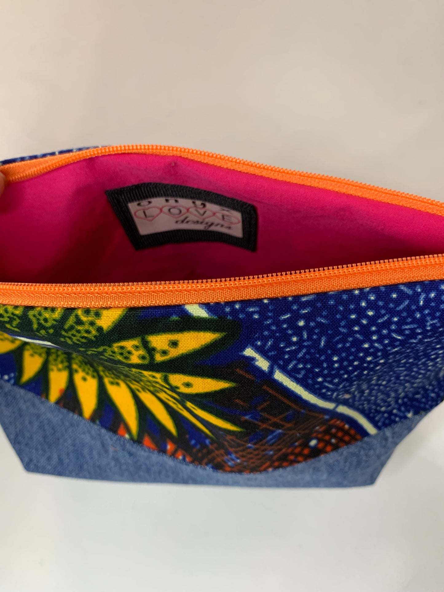 Ankara/Denim Cosmetic Bag