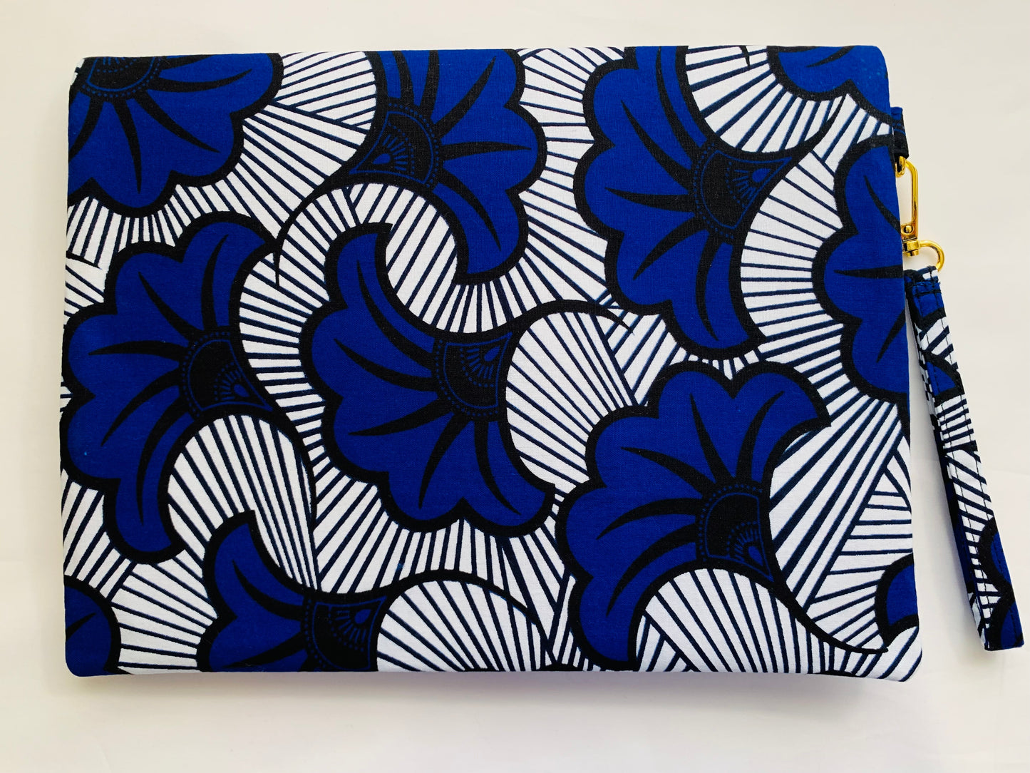 Blue/White/Black Floral Ankara Fold Over Clutch