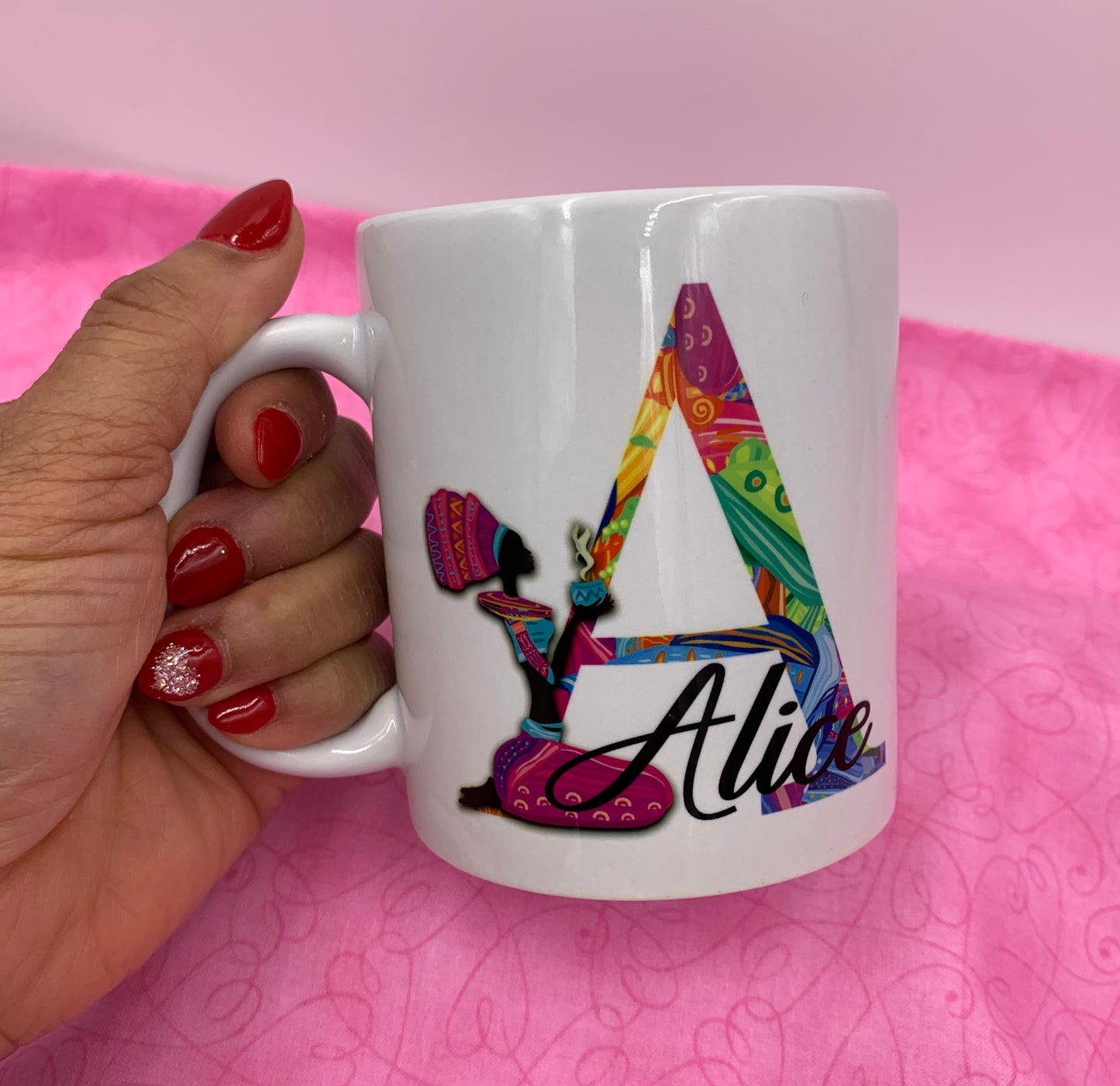 11 oz., Monogrammed (African Woman) Porcelain Mug