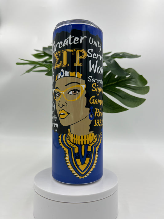 20 oz Skinny Tumbler - Sigma Gamma Rho Afro Woman and 1922