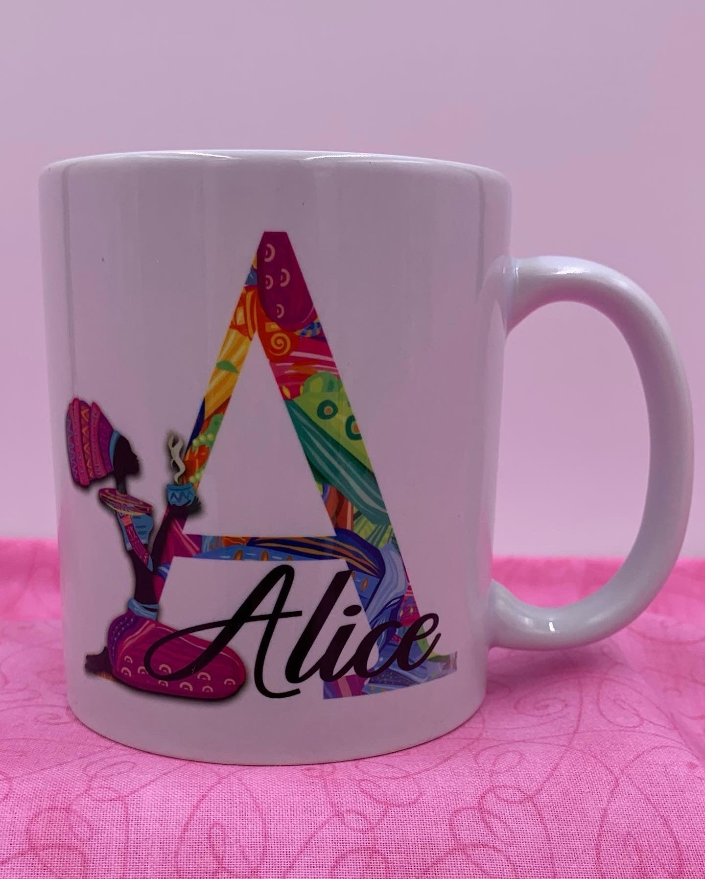 11 oz., Monogrammed (African Woman) Porcelain Mug