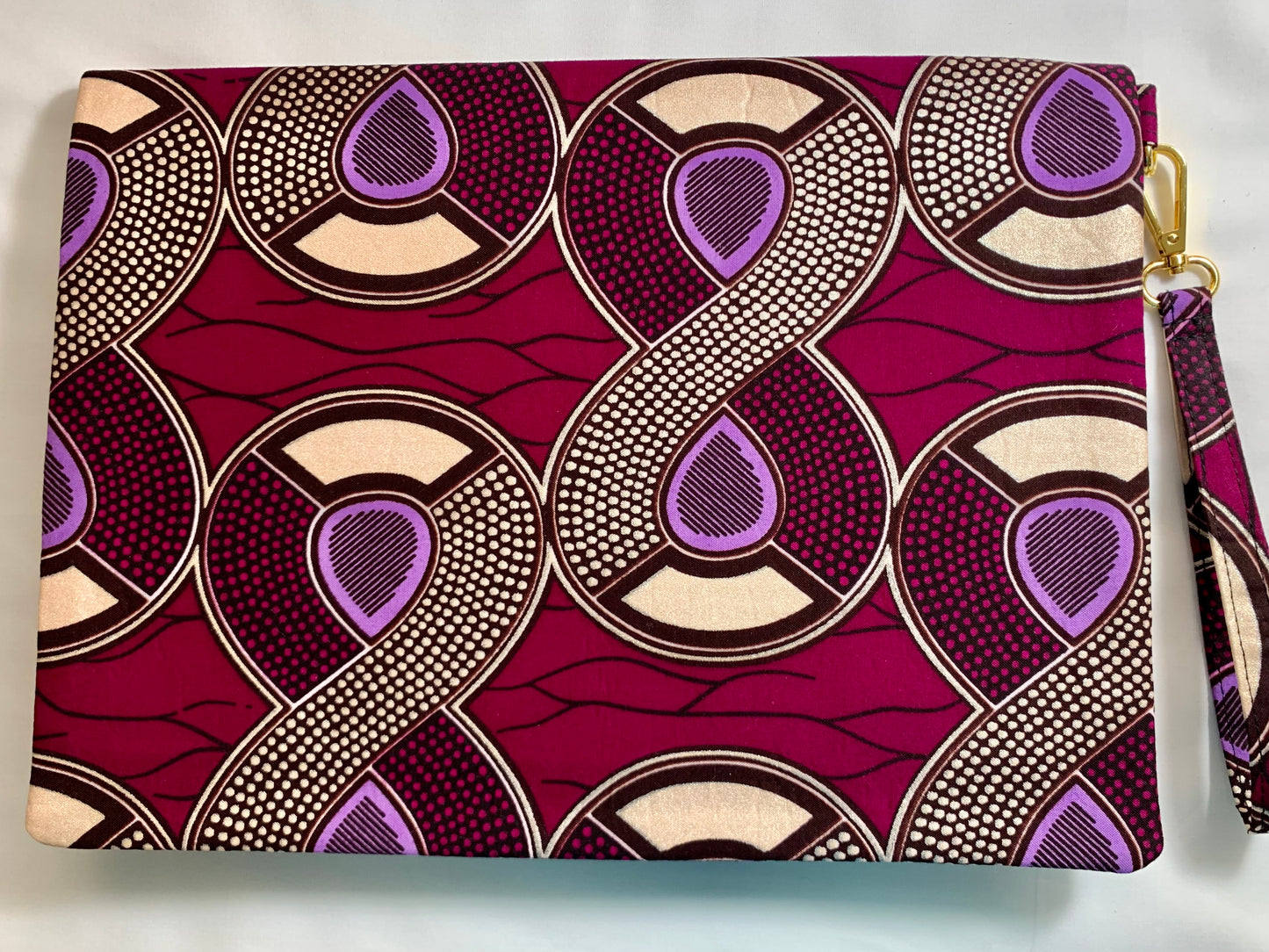 Plum and Metallic Gold Ankara Fold Over Clutch