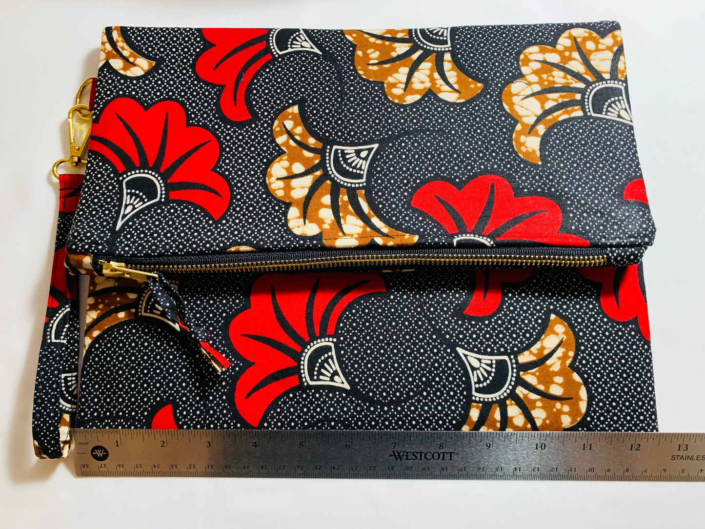 Black/Red/Brown Floral Ankara Fold Over Clutch