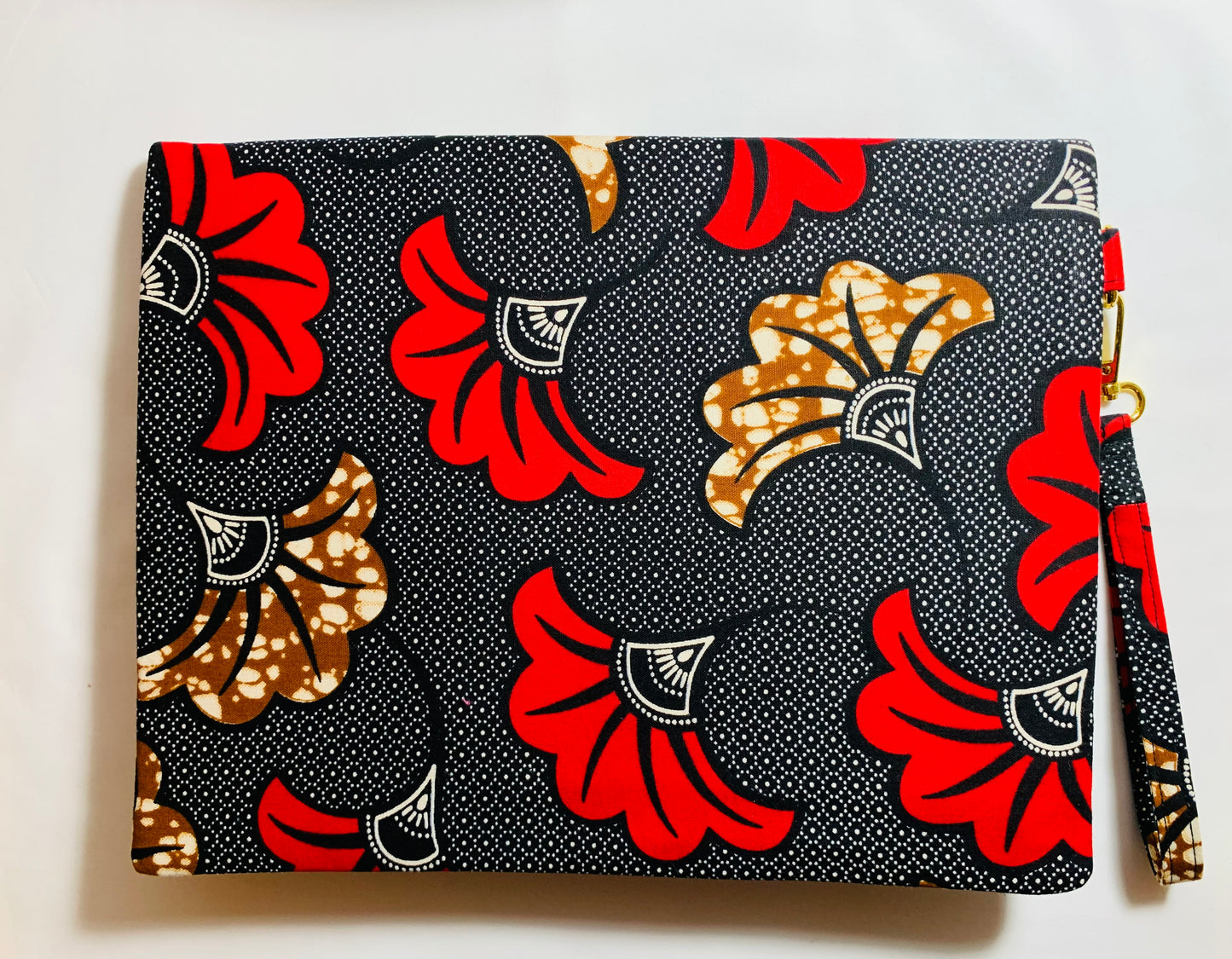 Black/Red/Brown Floral Ankara Fold Over Clutch