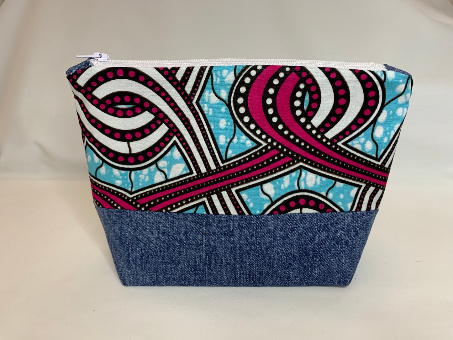 Ankara/Denim Cosmetic Bag