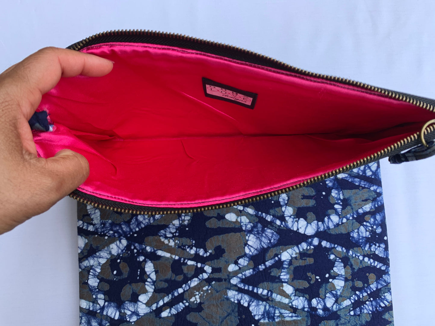 Navy Blue/White Batik Fold Over Clutch