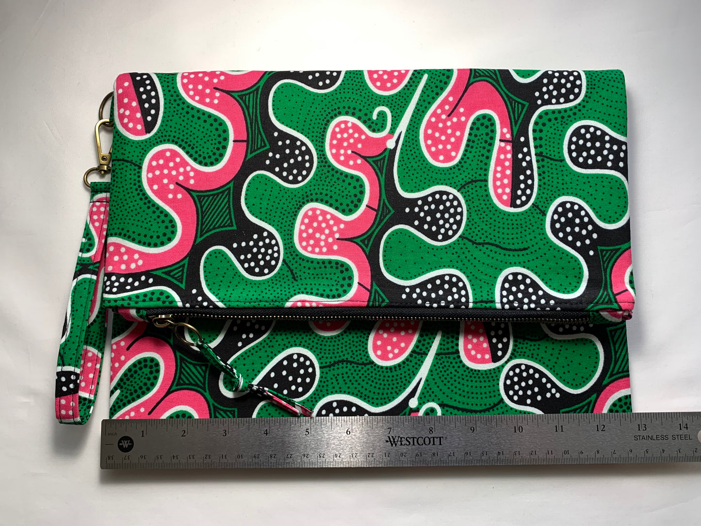 Pink/Green/Black Ankara Fold Over Clutch